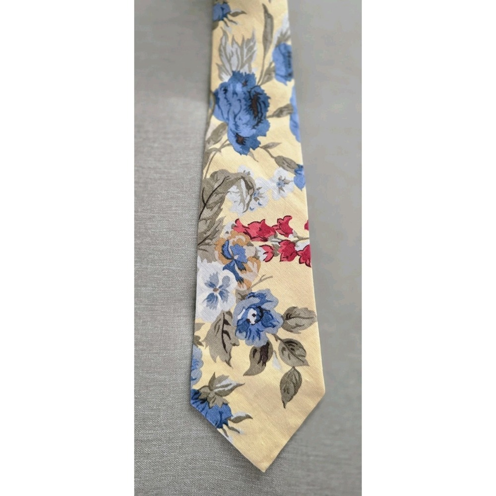 Polo Ralph Lauren Tie Men's Butter Yellow Floral 100% Linen Botanical Hand Made - Picture 7 of 8